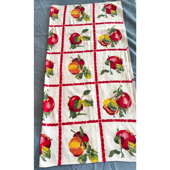 Vintage 50s Red & Yellow Apple Tablecloth 36"x 26" - Picture 11 of 15